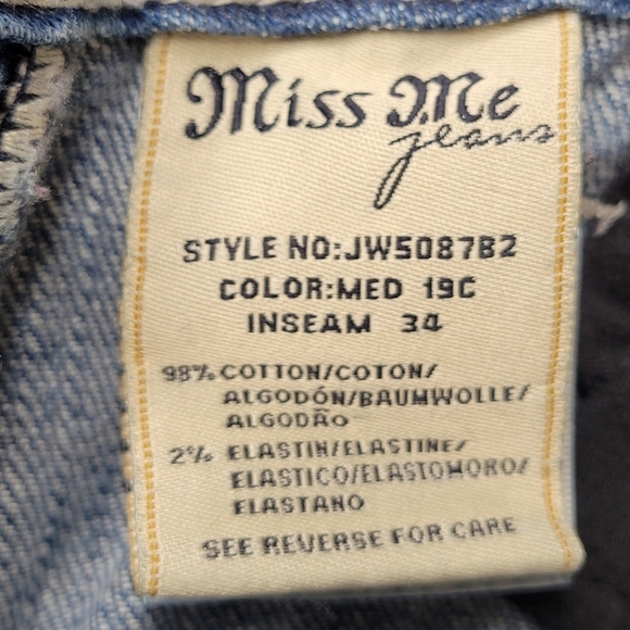 Miss Me Jeans Size 29 28X33 Bootcut Boot Leather Trim Thick Stitch Low Rise - Picture 10 of 16